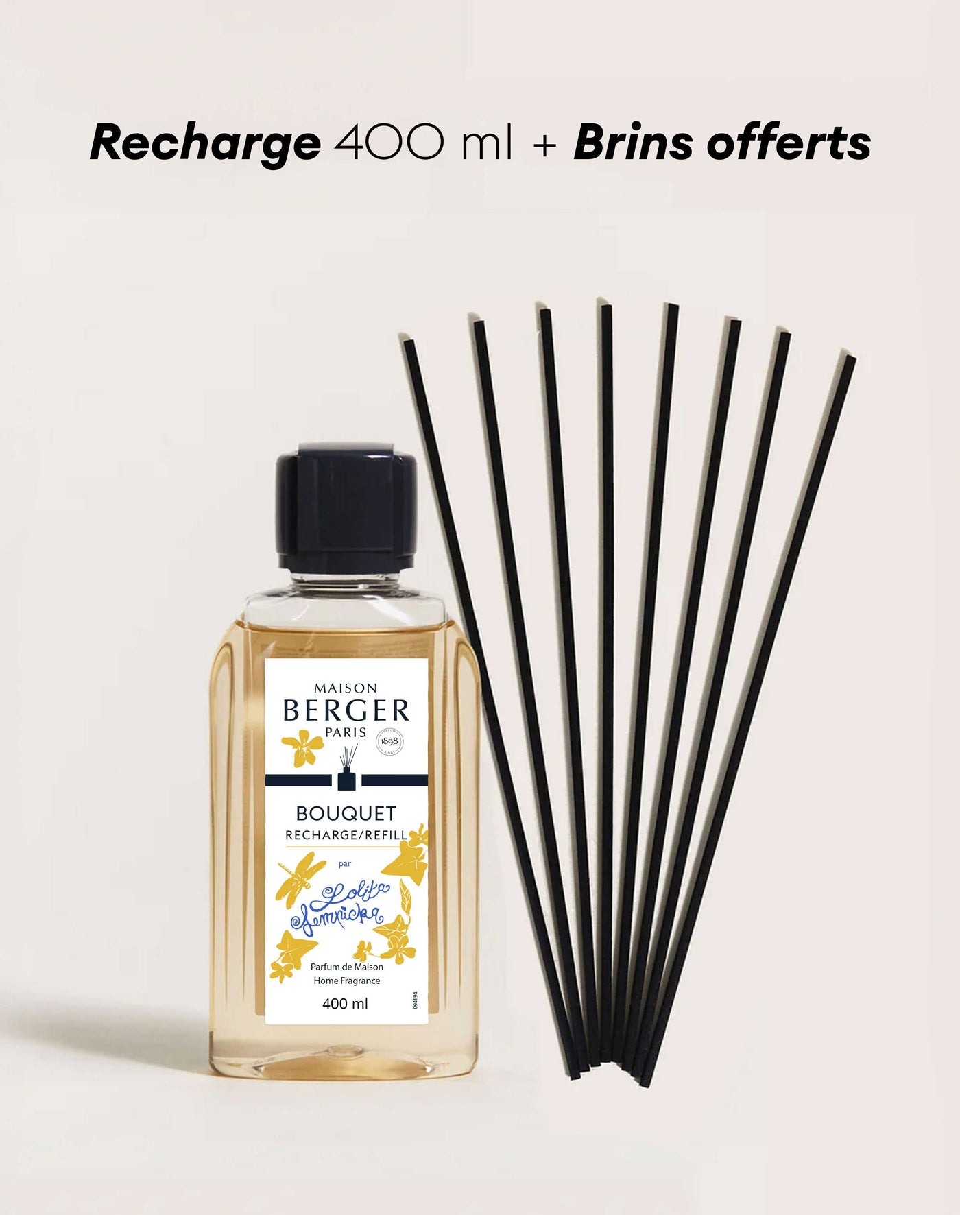 Recharge bouquet 400ml + Etui de 8 brins noirs 24cm